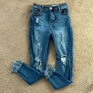 Size 3 Stretchy I & M Hi Rise Jeans With Frayed Trim